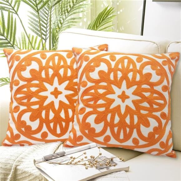 Alysheer Embroidered Decorative Throw Pillow Covers 18"x18" Set of 2 Pieces - Picture 1 of 7
